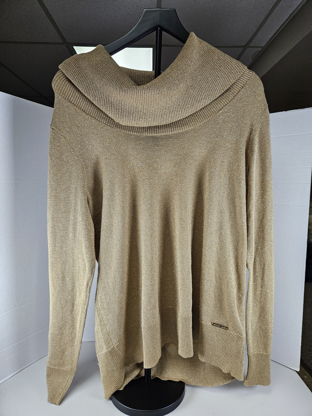 Michael Kors Tan Gold Lured Off Shoulder Cowl Neck Sweater 1X
